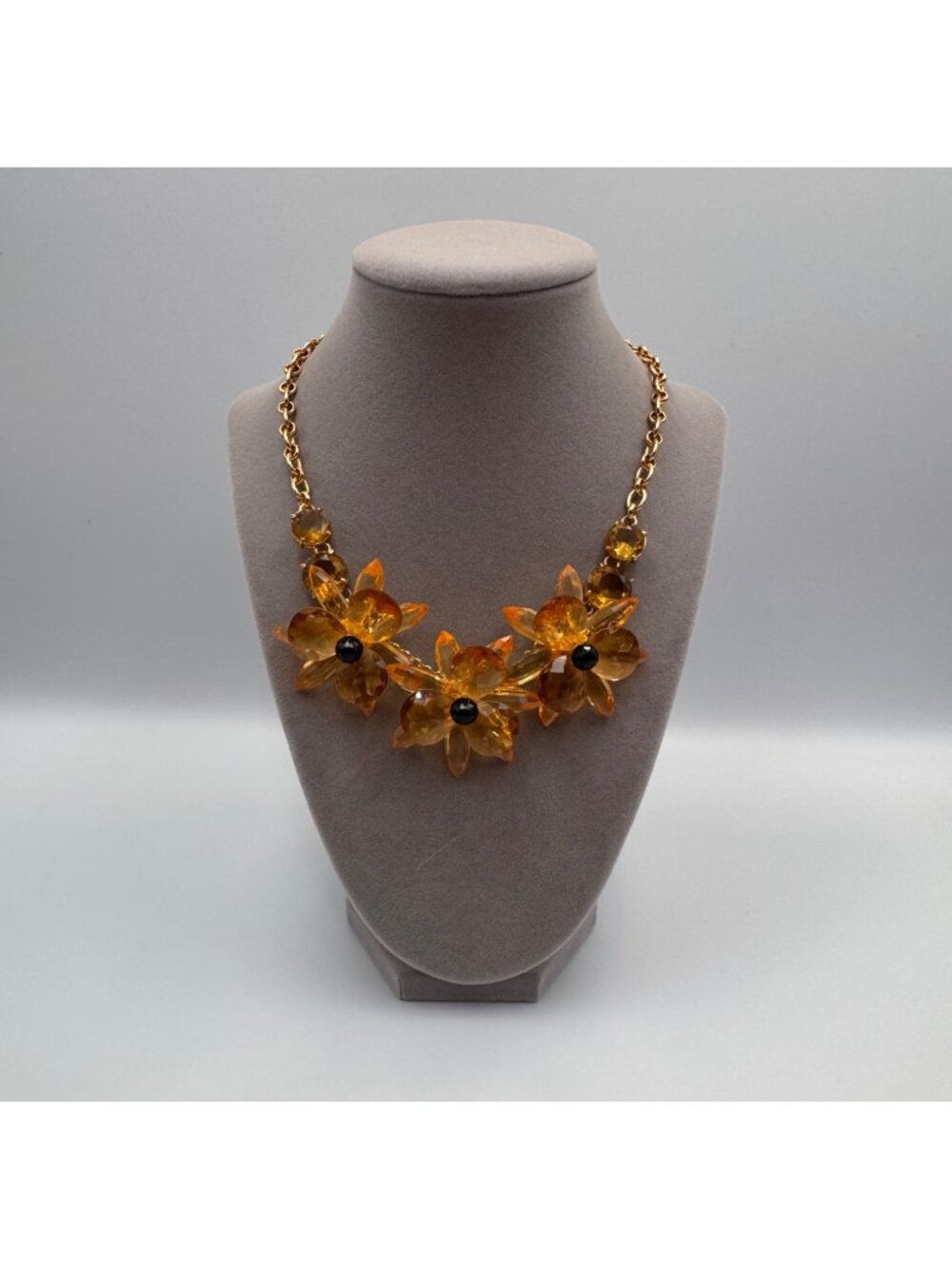 Kate Spade Blooming Brilliant Orange Flower Statement Necklace Gold Tone 20”